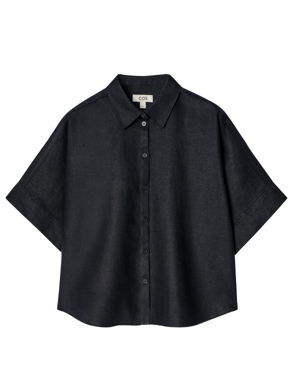 COS 100% Linen Short-Sleeve Oversized Navy Buttondown Shirt